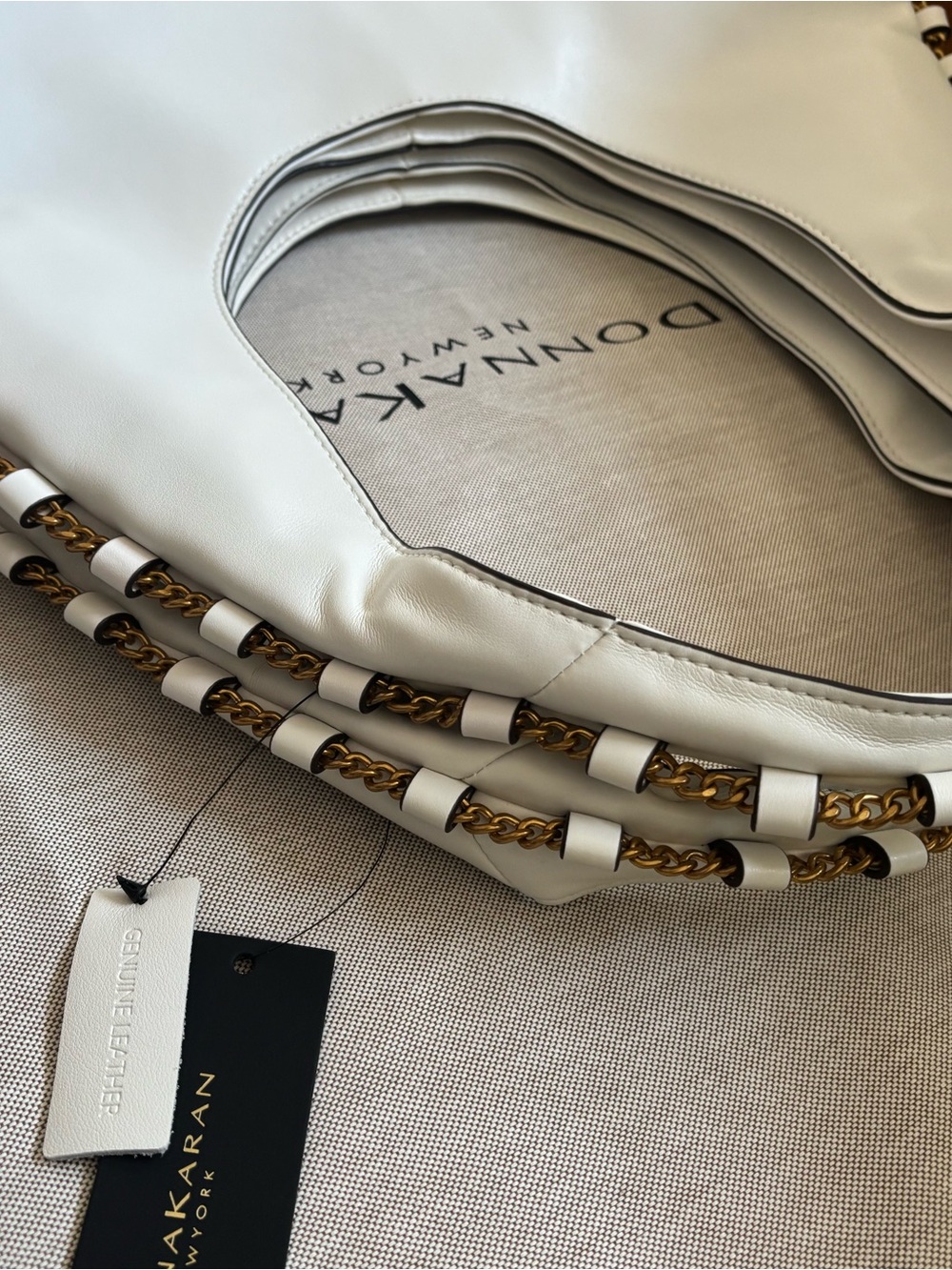 Donna Karan White Leather Shoulder Hobo with Gold-Trim Detail - Picture 5 of 15